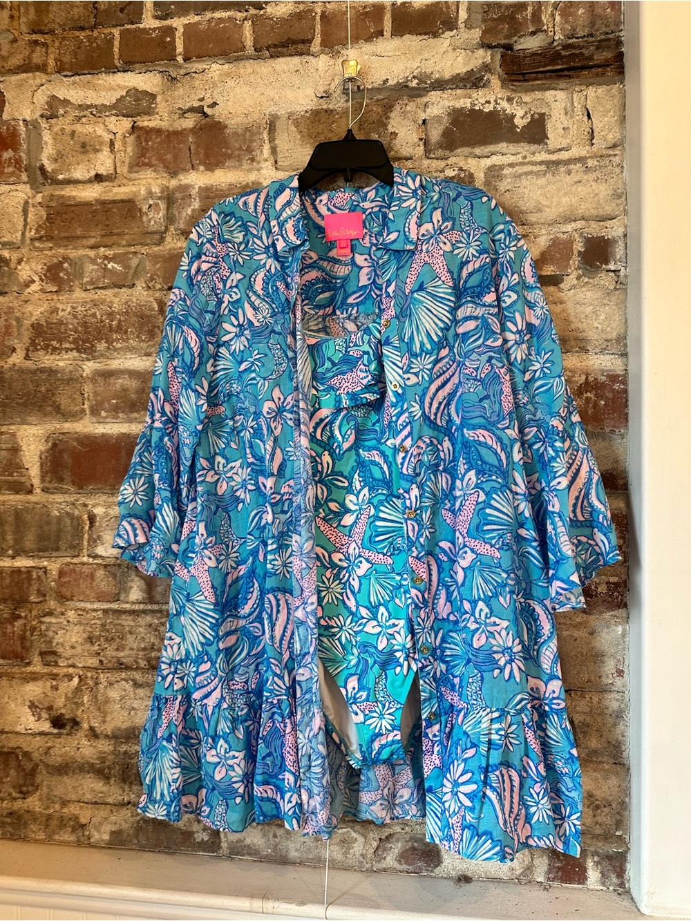 Lilly Pulitzer Turquoise Pink & White Floral 2 Piece Swim Set